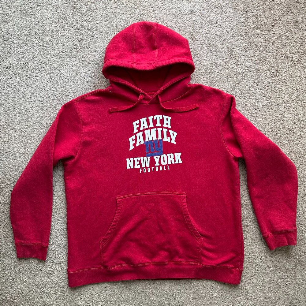 New York Giants Sweatshirt Mens 2XL Hoodie Red Pullover Fanatics Faith Family